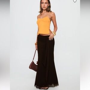 Princess Polly caviar Tie Maxi Skirt Chocolate size 0